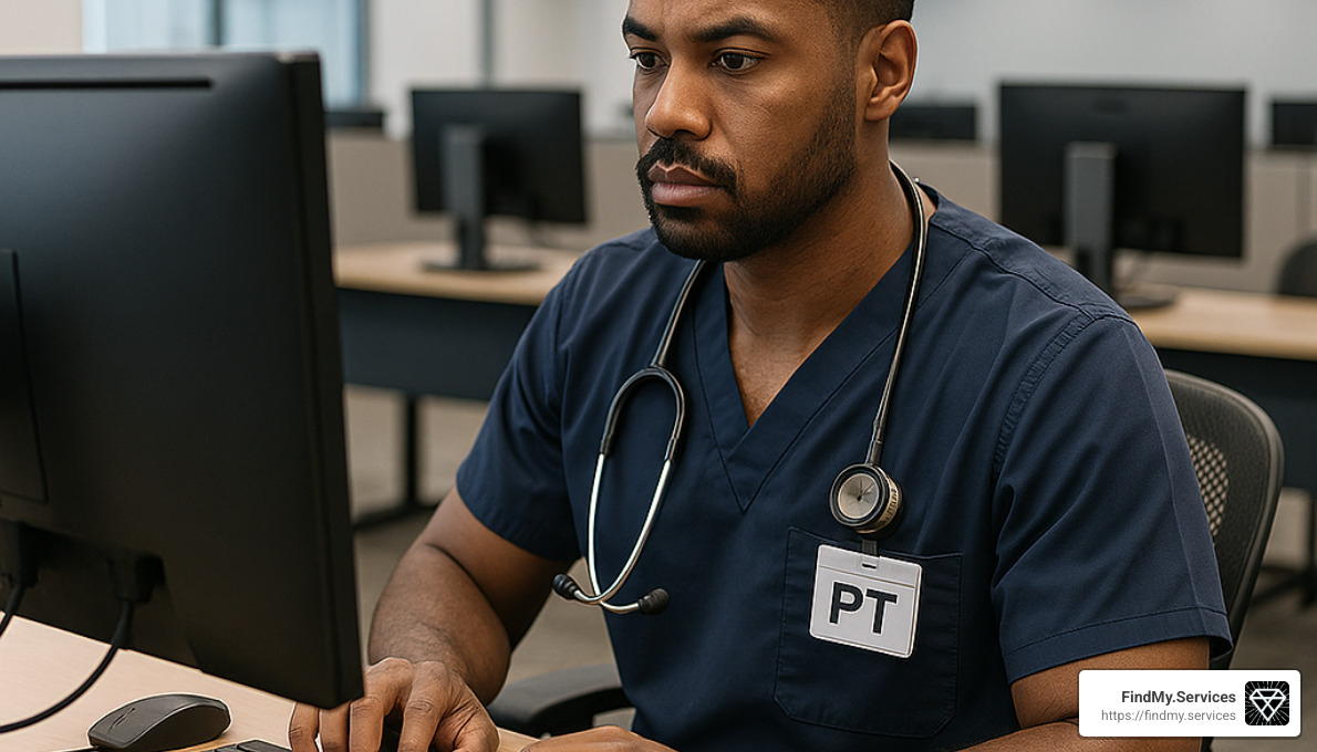 physical therapist taking computer-based examination - Certified physical therapist