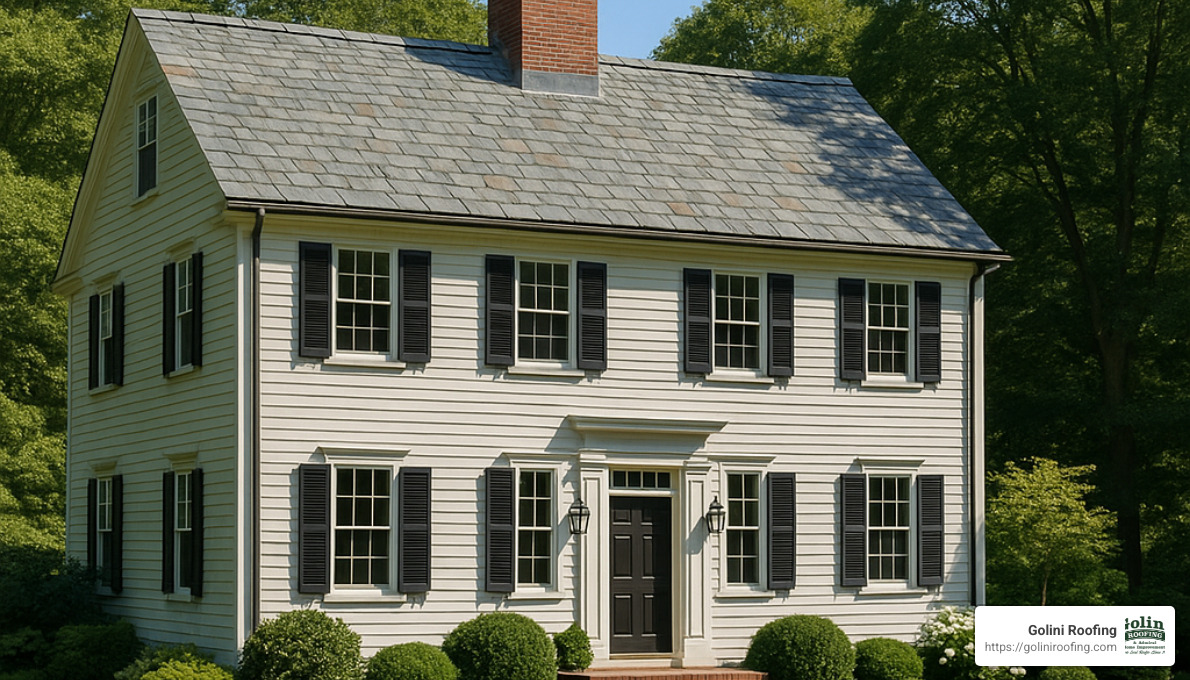 slate roof on colonial style home in Massachusetts - roof replacement billerica ma
