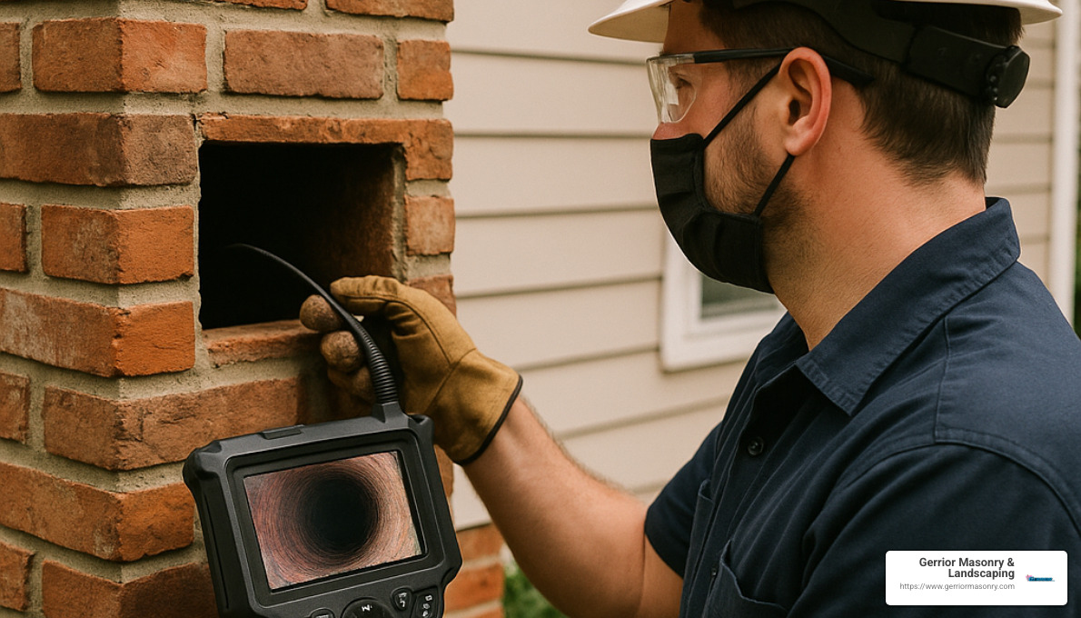 chimney technician performing video inspection - Chimney repair Andover MA