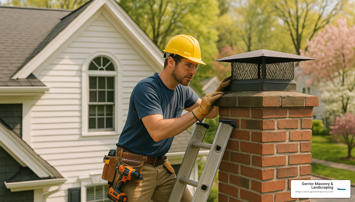 homeowner inspecting chimney cap - Chimney repair Andover MA