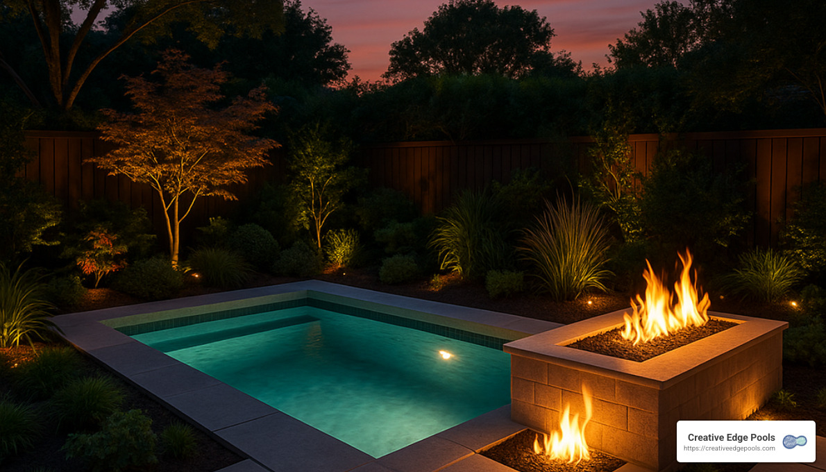 small plunge pool with fire feature - luxurious pool