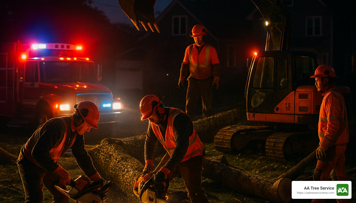 tree service crew responding to emergency - 24-hour emergency tree removal