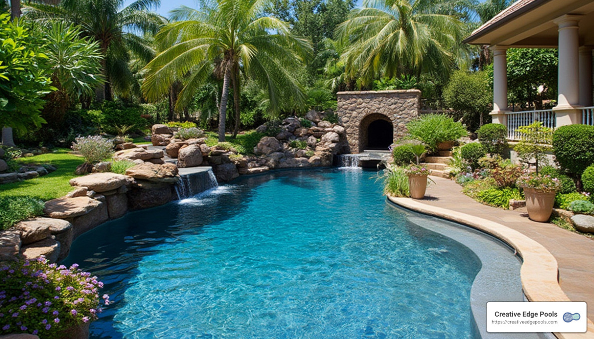 lagoon style pool with grotto - luxurious pool