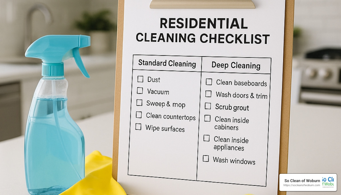 Residential cleaning checklist with standard and deep clean options - residential cleaning contract
