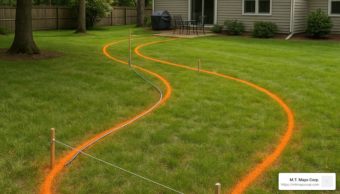 pathway layout marked with spray paint - installing flagstone pathway