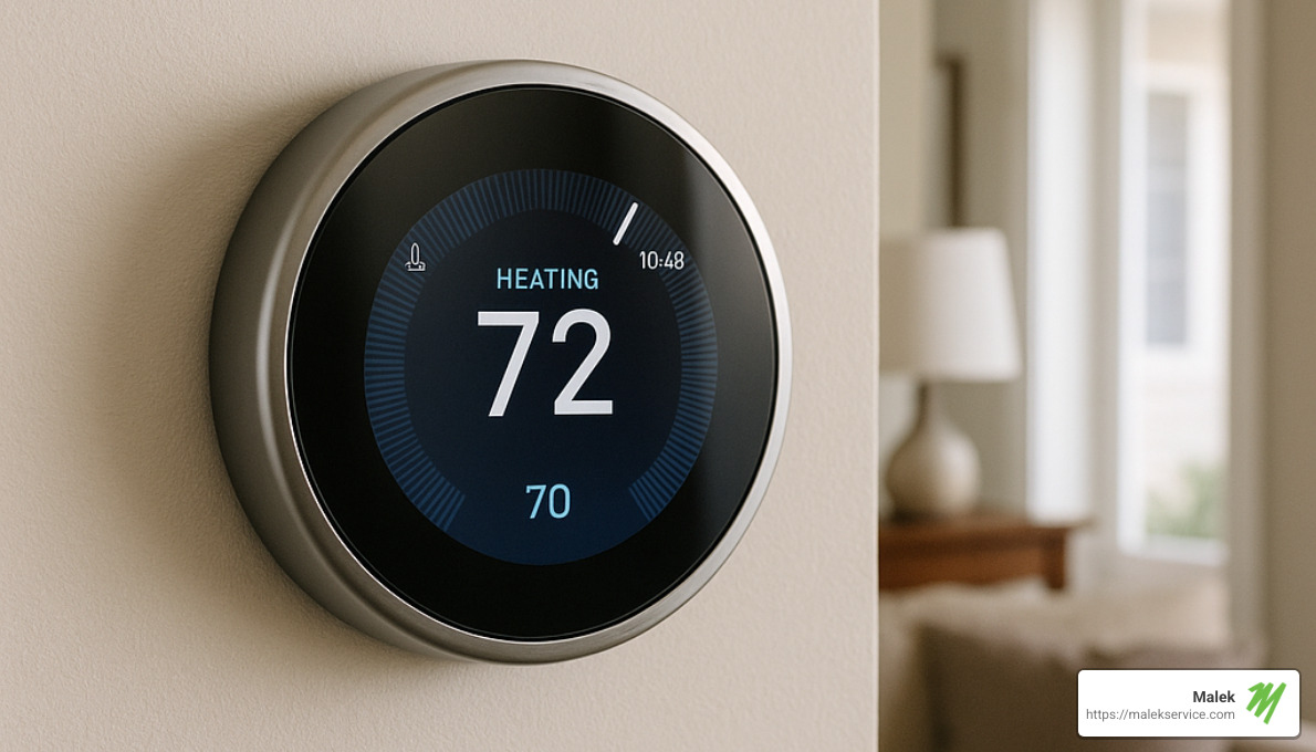 modern smart thermostat on wall - Huntsville TX air conditioning repair