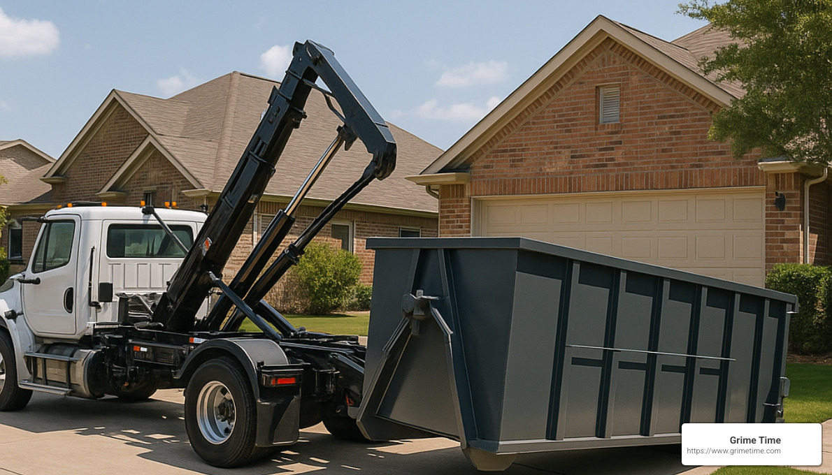 hook lift dumpster delivery system in action - roll off dumpster round rock tx