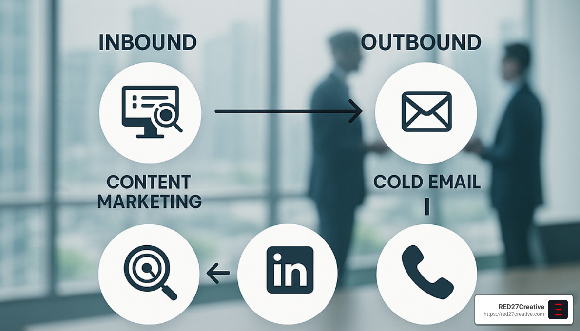B2B Lead Generation Service Providers That Actually Deliver Results • b2b lead generation service provider • RED27Creative Multi-channel B2B lead generation strategies showing integration between inbound and outbound methods - b2b lead generation service provider