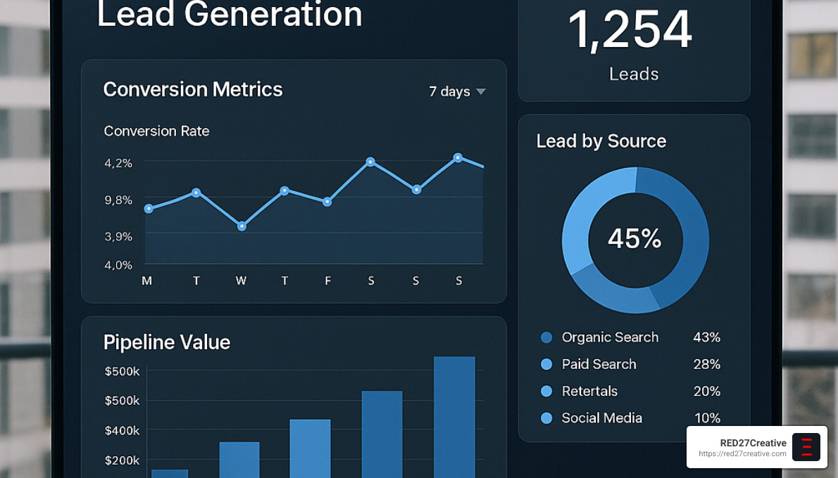 B2B Lead Generation Service Providers That Actually Deliver Results • b2b lead generation service provider • RED27Creative Dashboard showing lead generation analytics with conversion metrics and pipeline value - b2b lead generation service provider