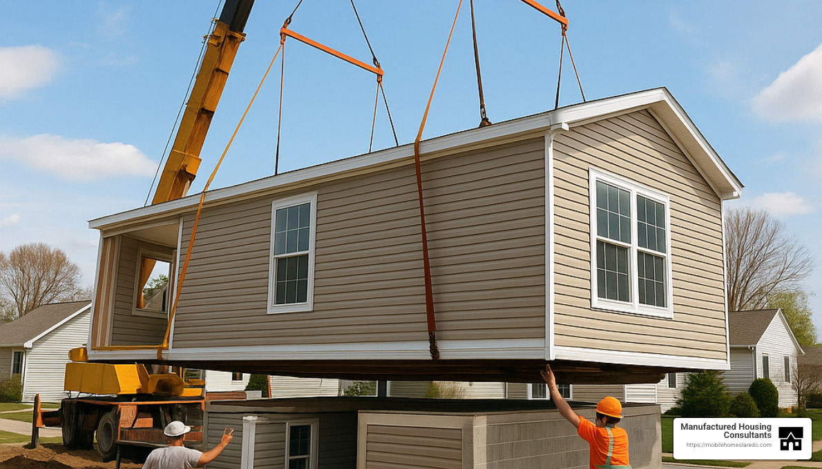Mobile home being set on foundation - champion mobile homes Mobile home being set on foundation - champion mobile homes