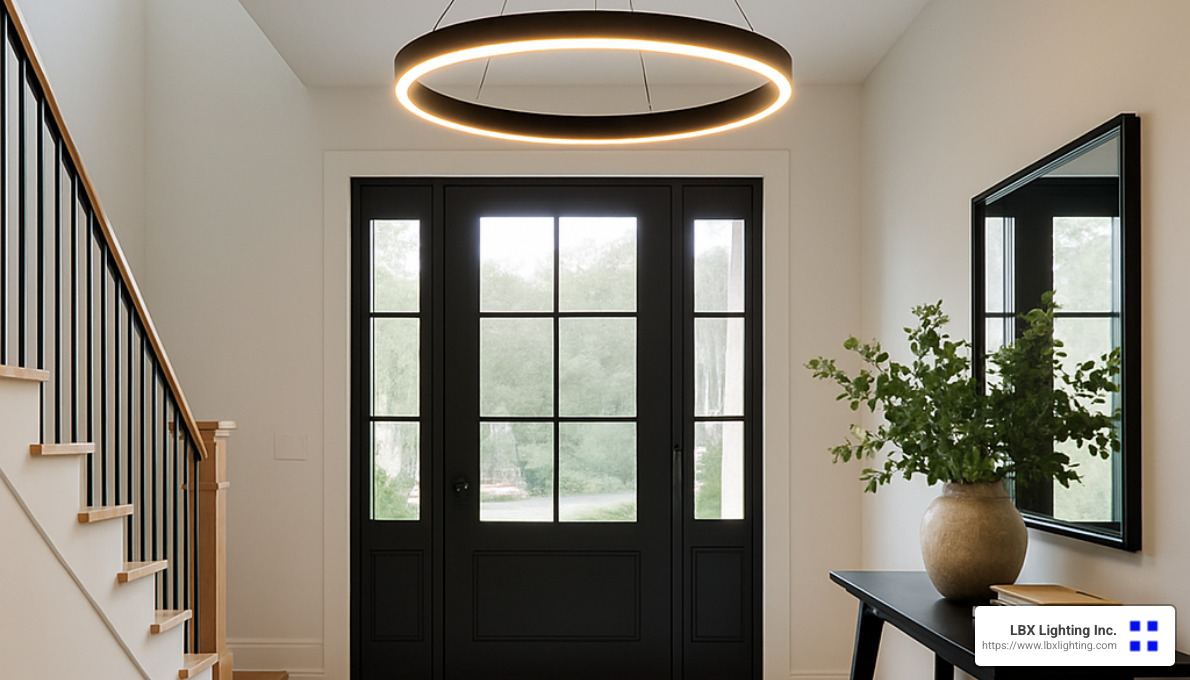 modern LED ring chandelier in contemporary foyer - chandeliers for tall foyers