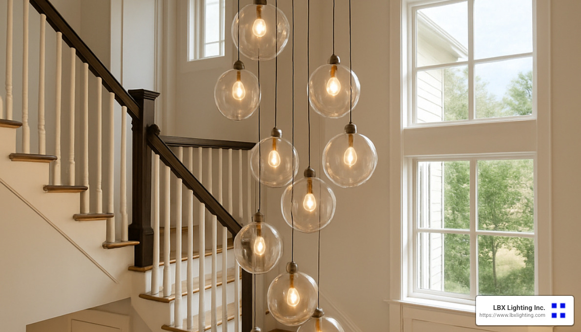 multi-drop chandelier system for tall stairwell - chandeliers for tall foyers