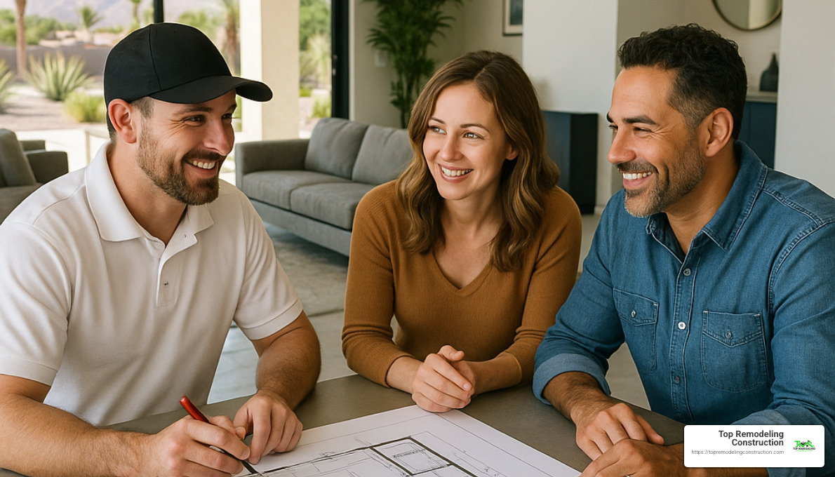 contractor meeting with homeowners to discuss bathroom remodel plans - bathroom remodelers las vegas