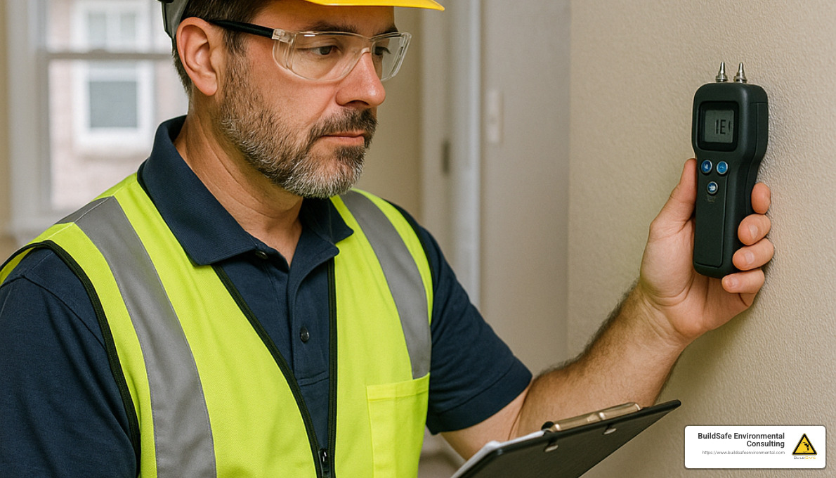 inspector using moisture meter on wall - mold risks in homes