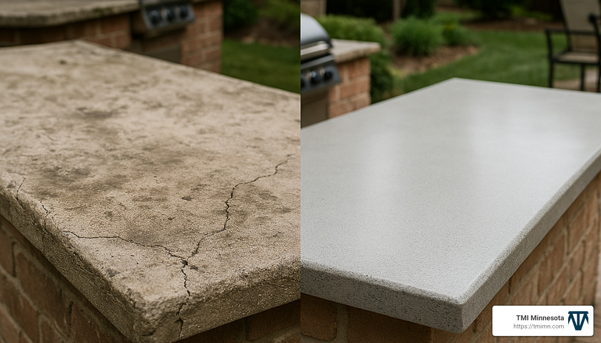 Comparison of weathered versus new countertop materials for outdoor kitchens - outdoor kitchen installation