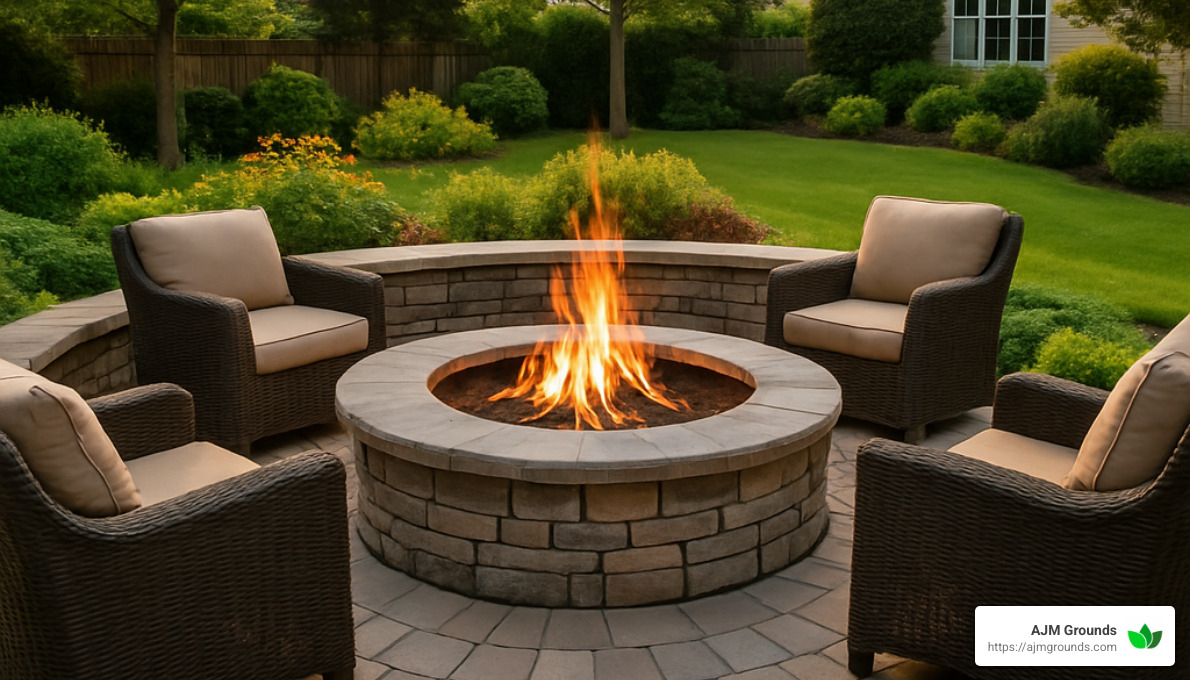 stone firepit with seating area - residential hardscape design