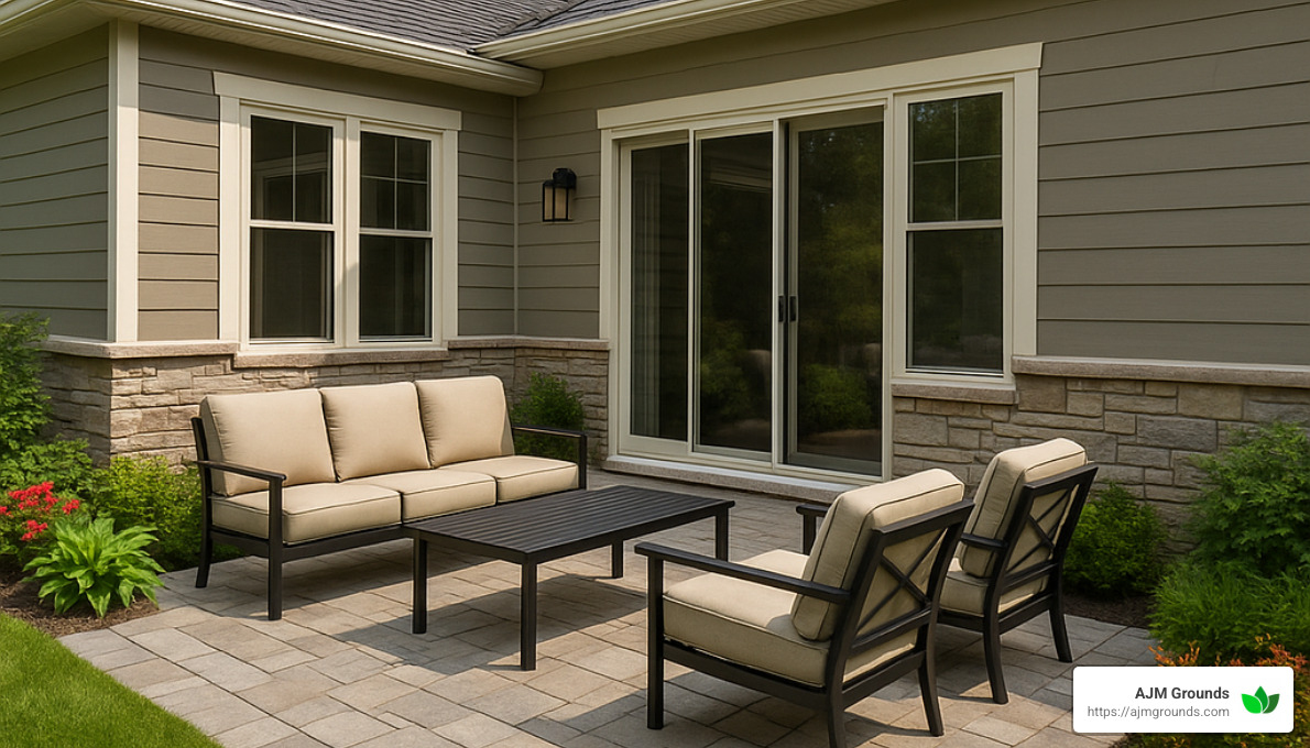 cohesive patio-to-house transition showing material and color coordination - residential hardscape design