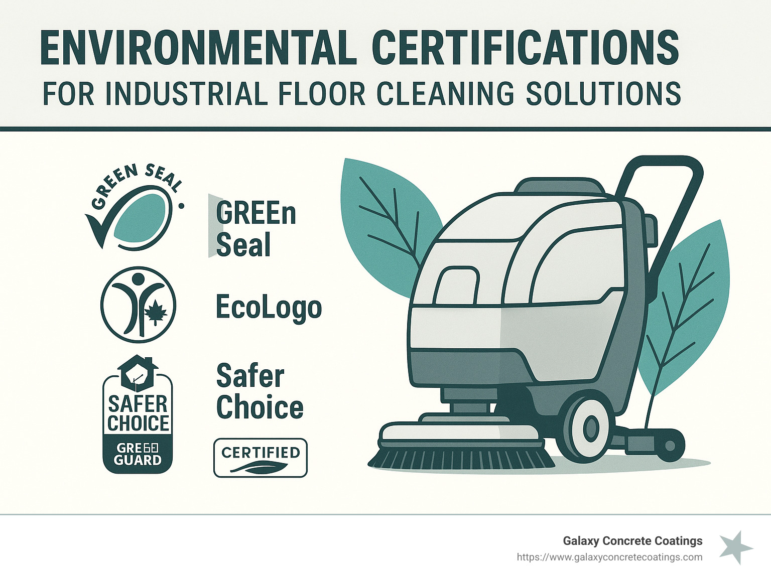 Environmental certifications for industrial floor cleaning solutions - industrial floor cleaning solution infographic 
