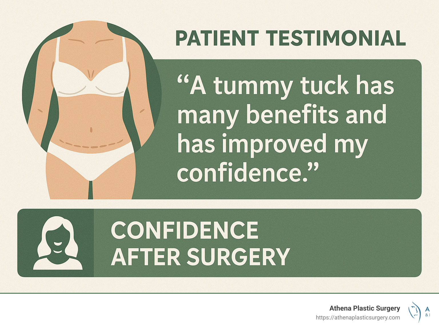 Patient testimonial about tummy tuck benefits and improved confidence after surgery - tummy tuck stuart fl infographic 
