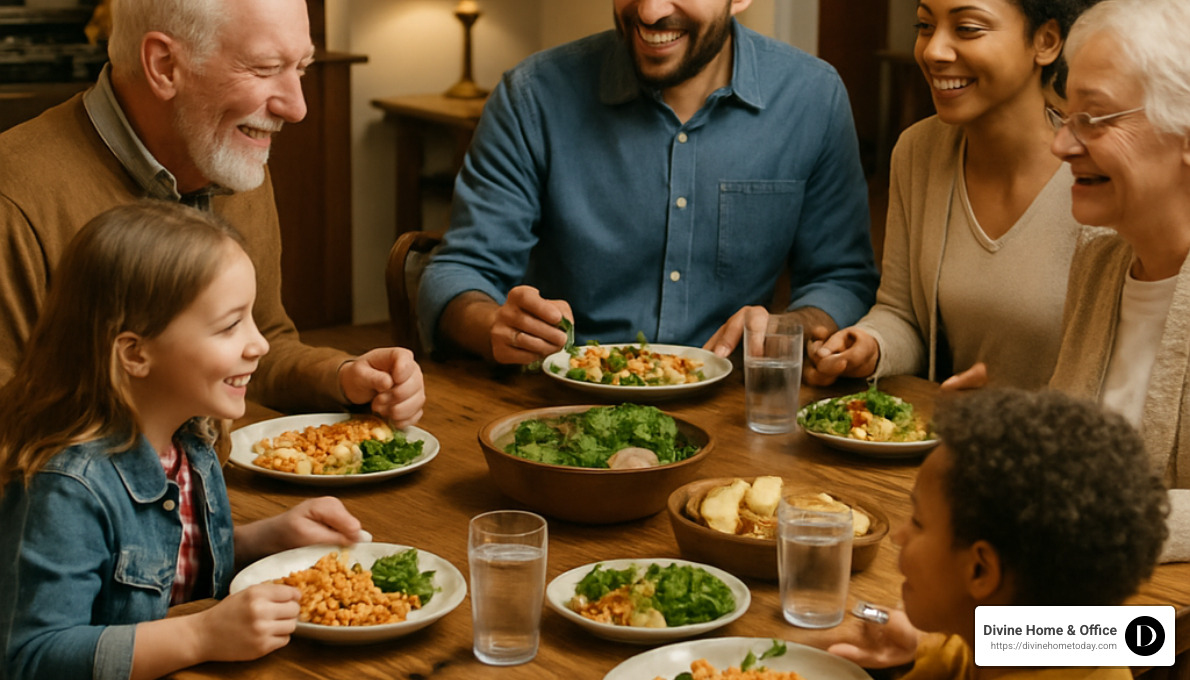 family gathering around custom-made heirloom dining table - custom wood furnishings