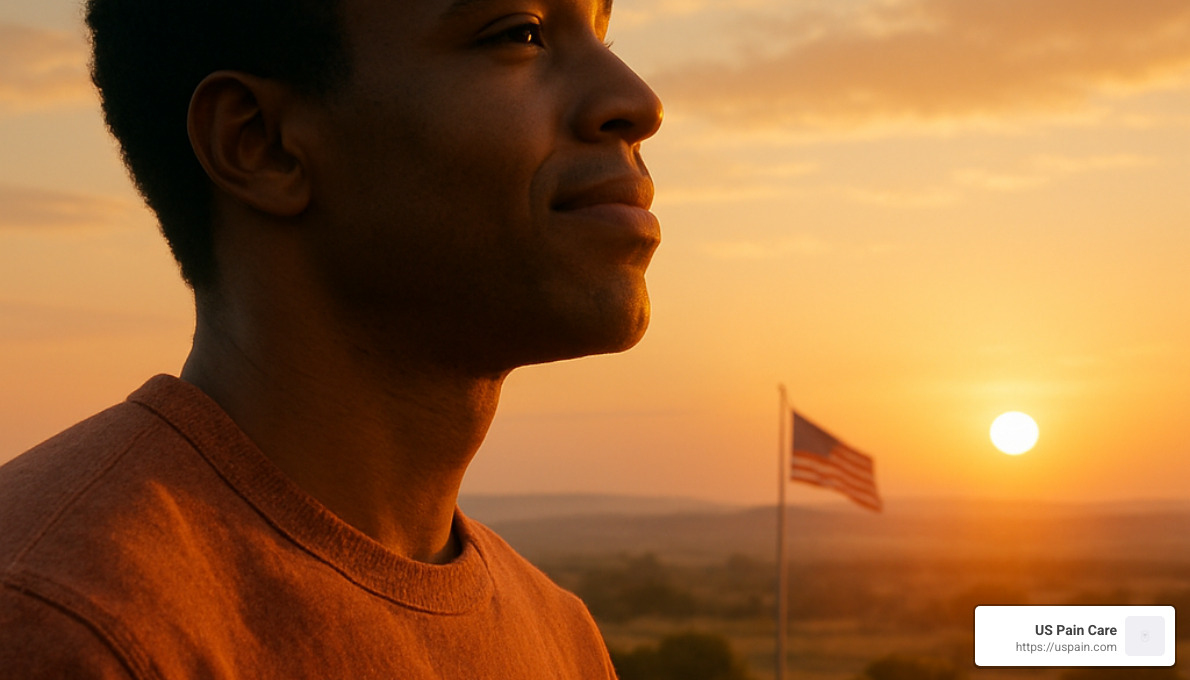 Person with a hopeful expression looking toward sunrise - chronic pain psychological support