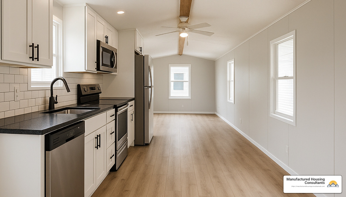interior of renovated single wide mobile home with modern kitchen - used single wide mobile homes for sale