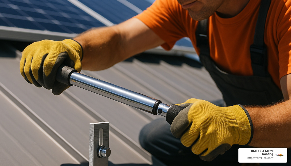 installer using torque wrench on solar mount - durable solar mounting solutions for metal roofs: the ultimate guide