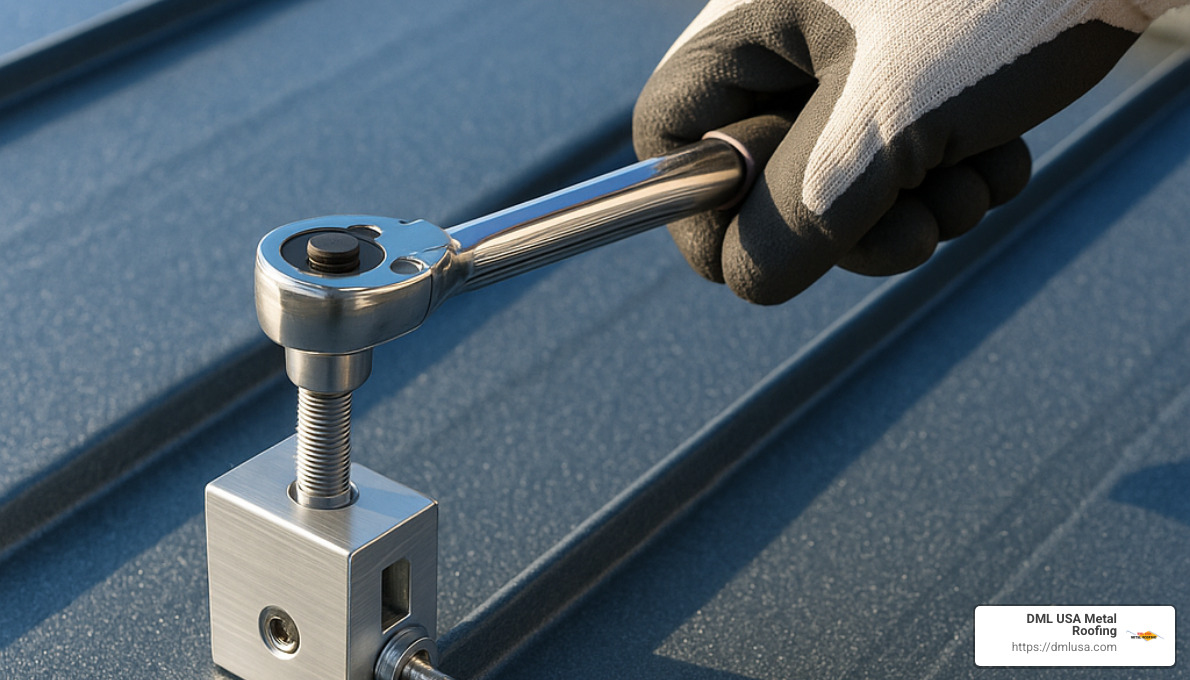 close-up of standing seam clamp installation on metal roof - durable solar mounting solutions for metal roofs: the ultimate guide