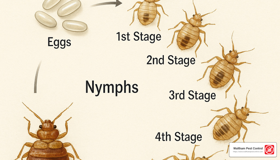 bed bug life cycle showing eggs nymphs and adults - Bed Bug Exterminator