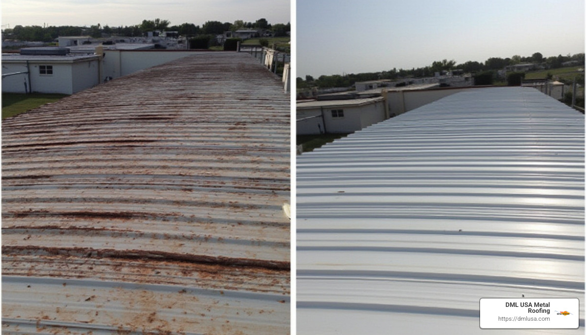 metal roof before and after coating - metal roof coating companies