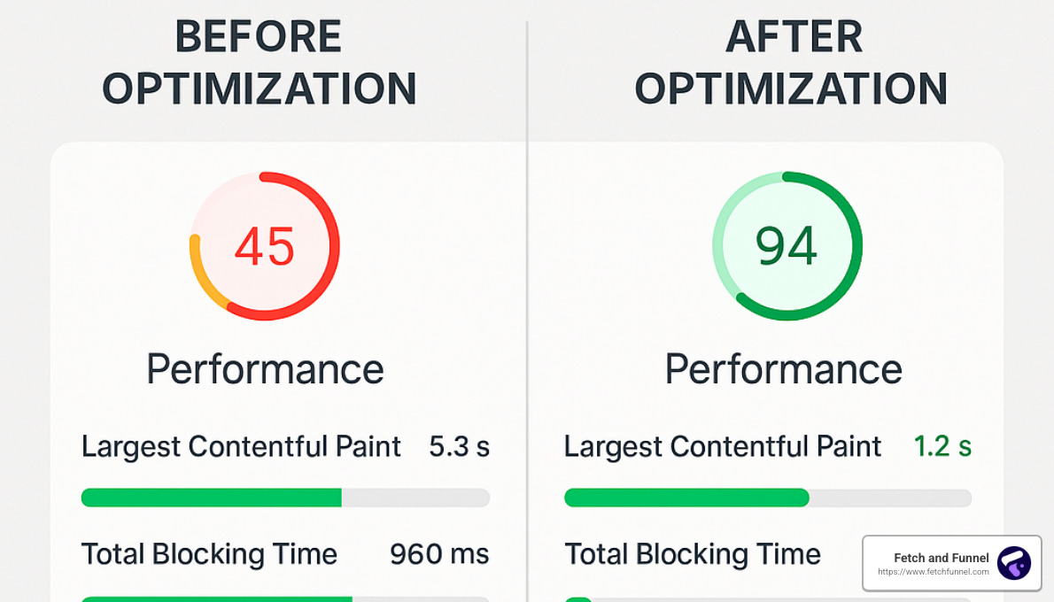 Before and after optimization comparison showing dramatic speed improvements for a Shopify store - increase shopify store speed
