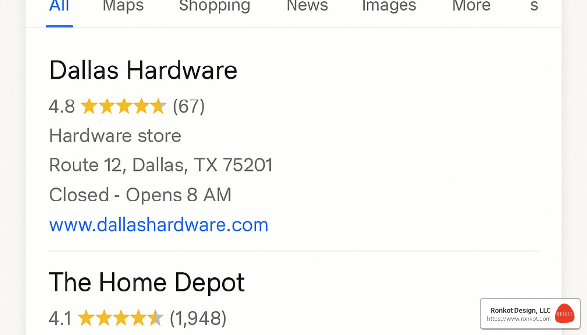 Local business competing with big-box store in search results - benefits of local seo for small business