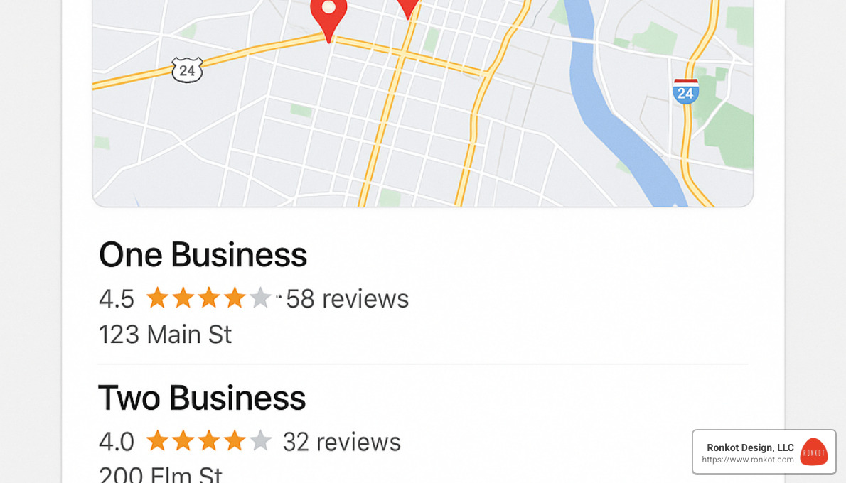 Google Map Pack showing local businesses - benefits of local seo for small business