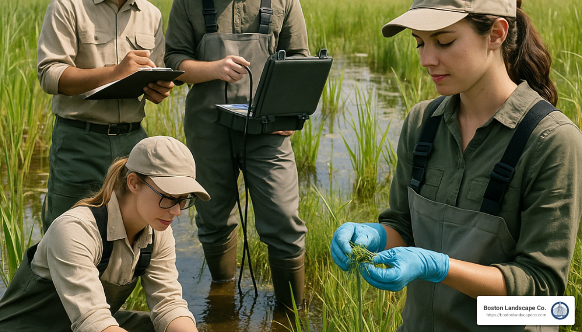 wetland monitoring team collecting data - wetland mitigation