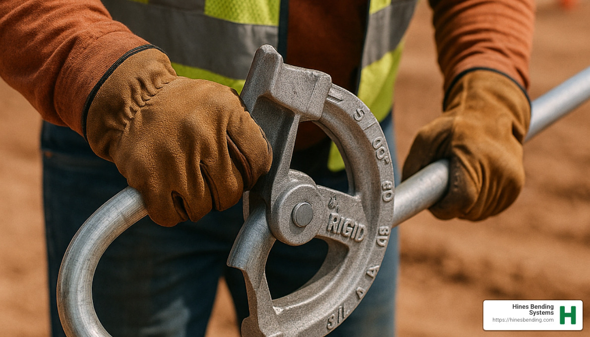 manual pipe bender in use - pipe bender