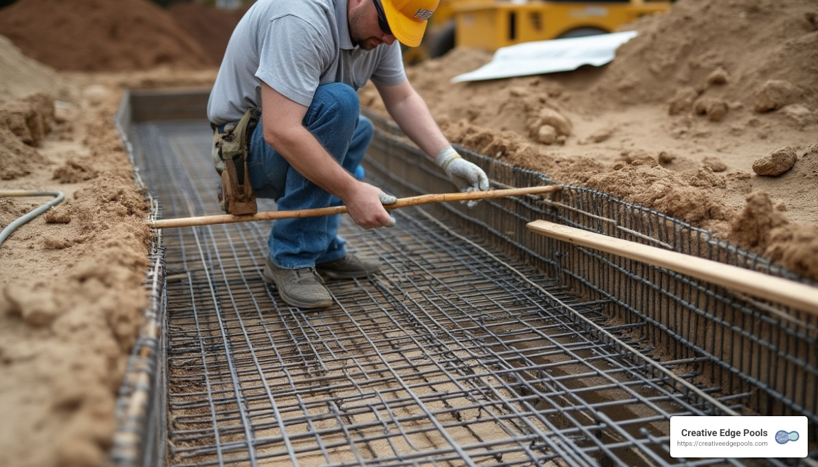 rebar cage installation for gunite pool - gunite pool builder