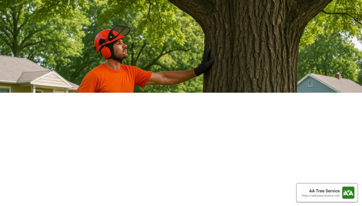 Tree service professional assessing a large tree for removal - local tree services