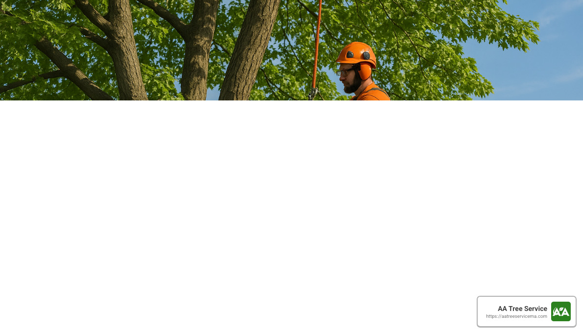 professional arborist climbing and trimming a large tree - local tree services
