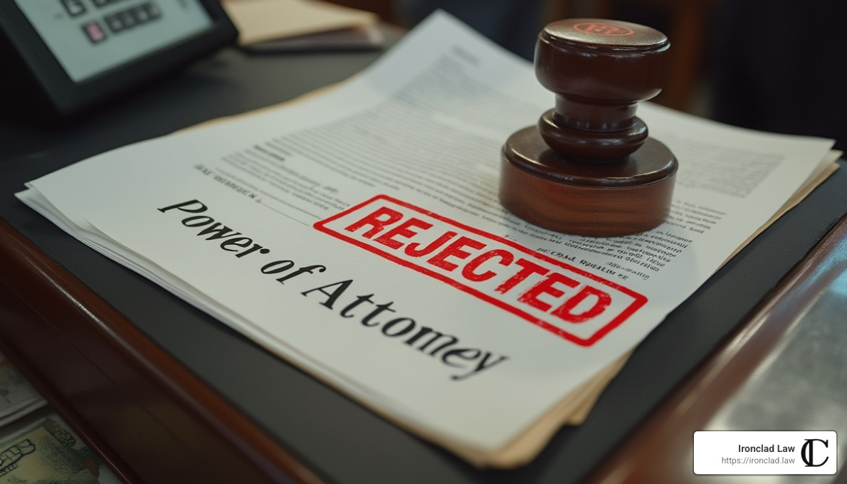 Bank rejection stamp on power of attorney document - power of attorney revocable trust