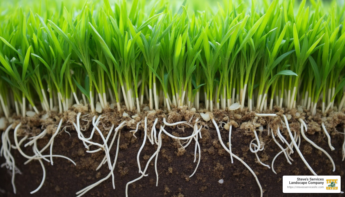 close-up of healthy sod roots - sodding landscaping