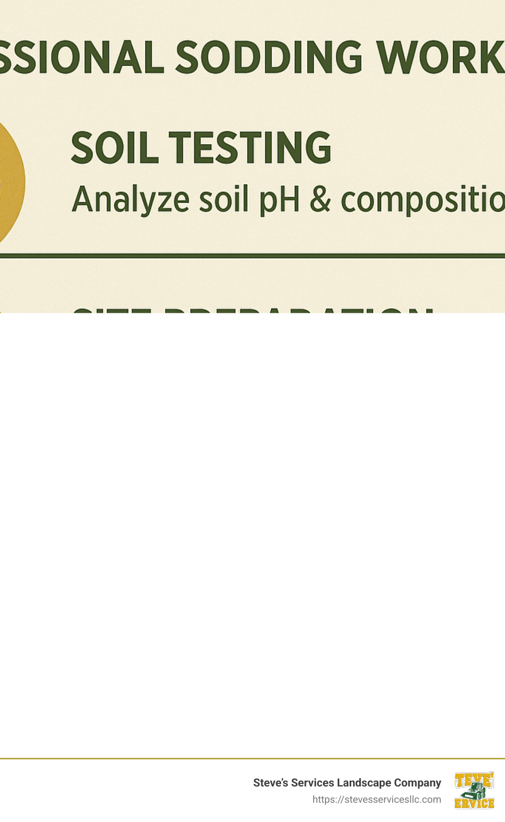 Professional sodding workflow showing soil testing, site preparation, delivery timing, installation techniques, and initial care requirements - sodding landscaping infographic 