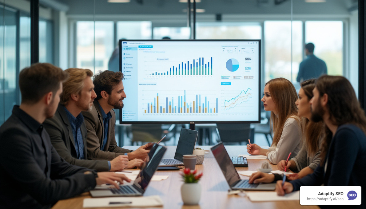Agency team reviewing white label dashboard with clients - white label reports
