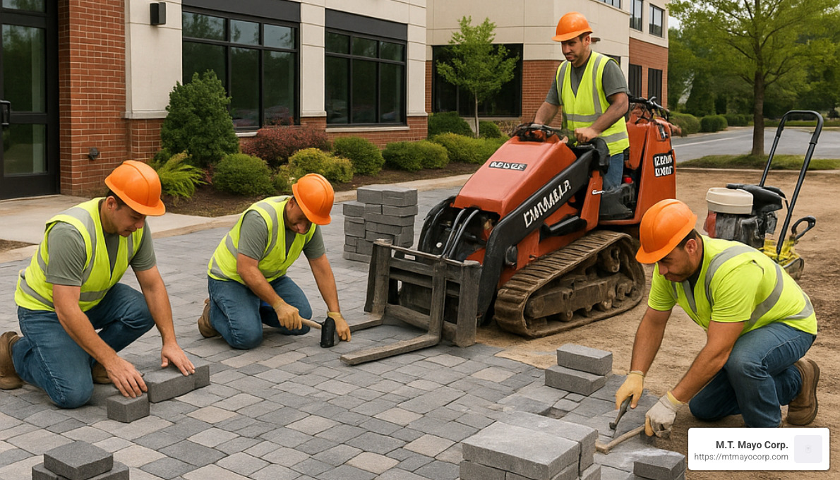 local hardscape team working on a commercial property - local hardscape companies