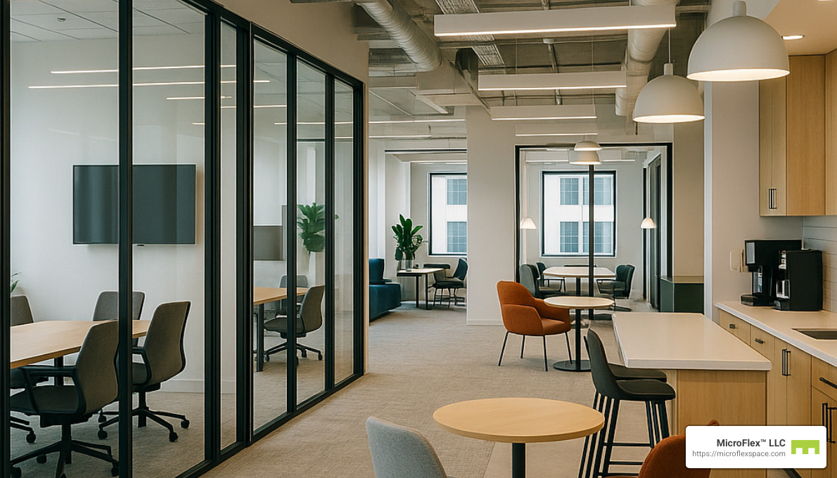 Modern amenities in a shared office space including meeting rooms and kitchen area - Birmingham shared office space