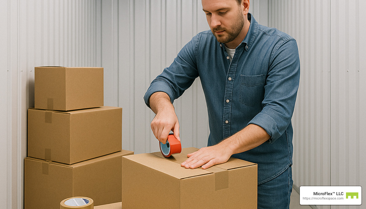 person packing boxes for storage - short term storage unit rental