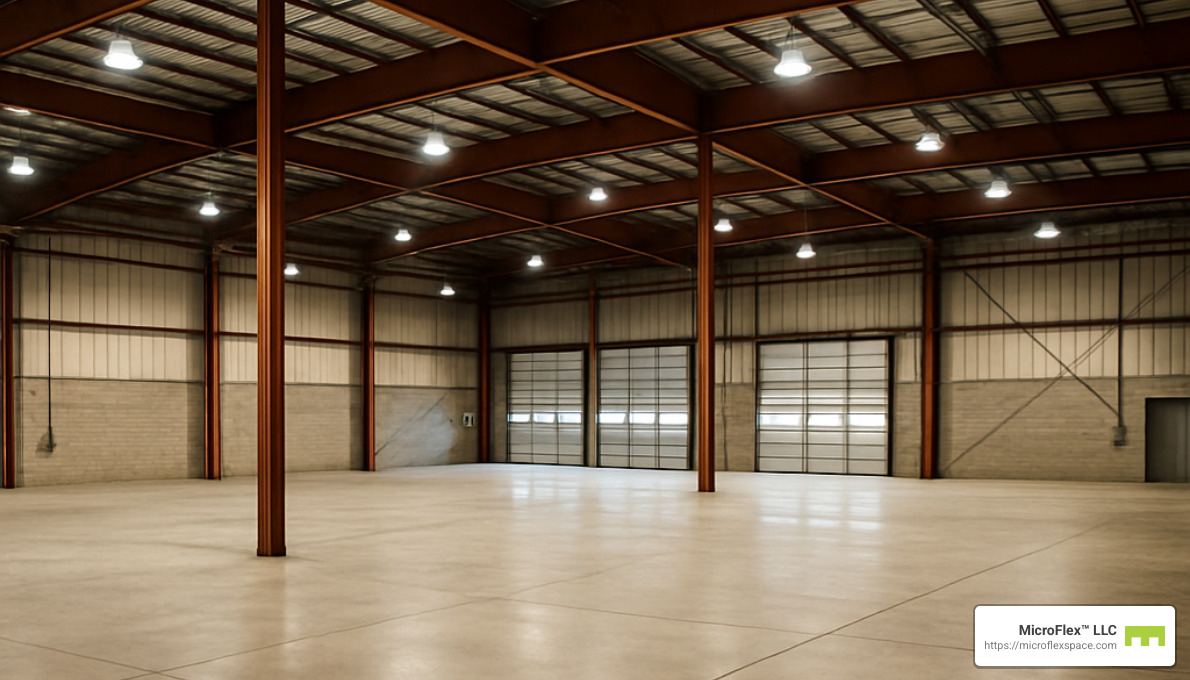 warehouse interior with high ceilings - central alabama small warehouse rental