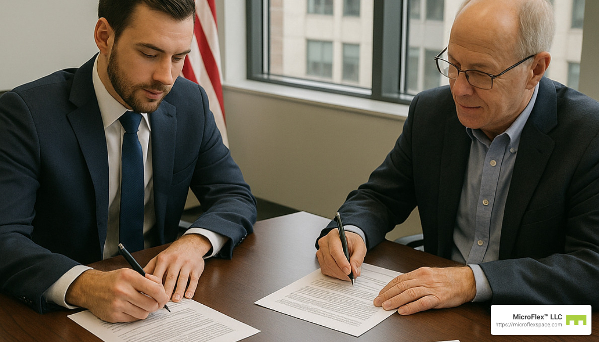 Business owner signing short term lease agreement - short-term business lease