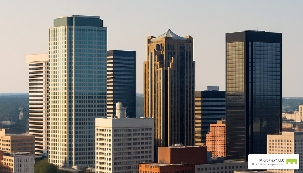 Birmingham skyline with modern office buildings - temporary office space Birmingham