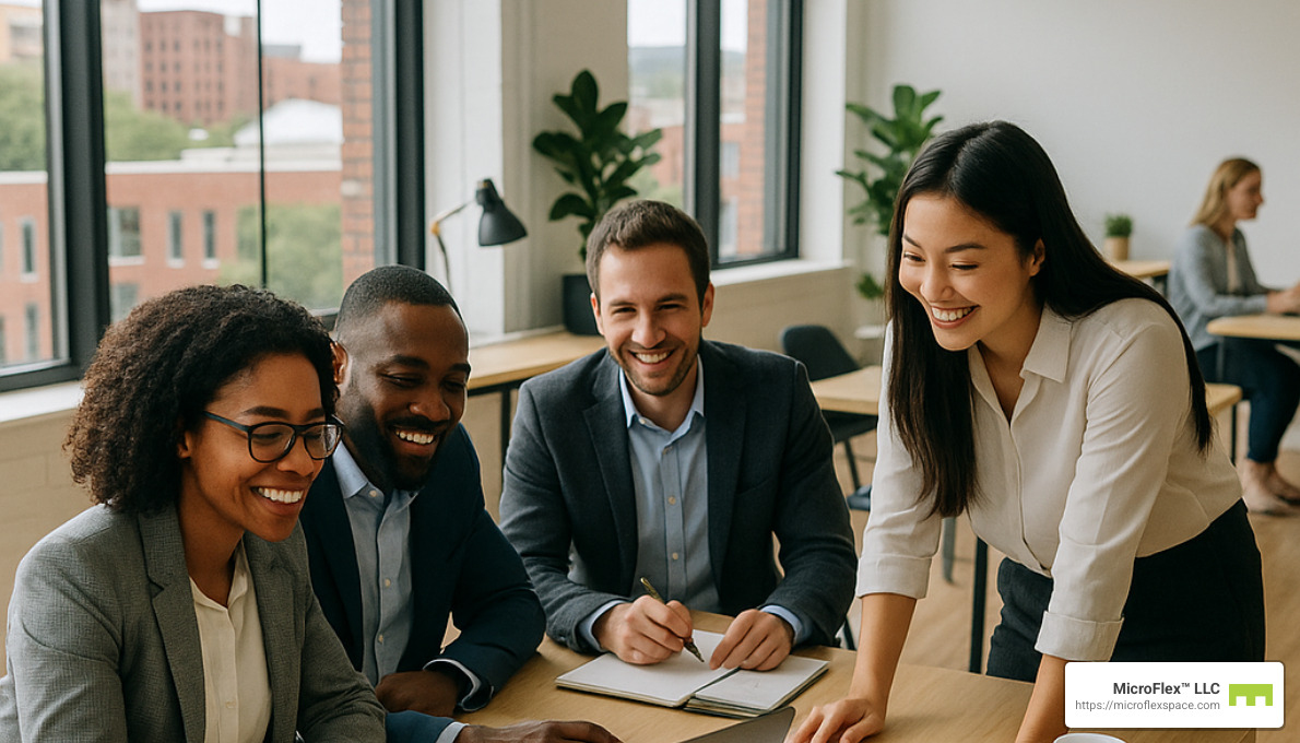 Business professionals in a modern temporary office space - temporary office space Birmingham