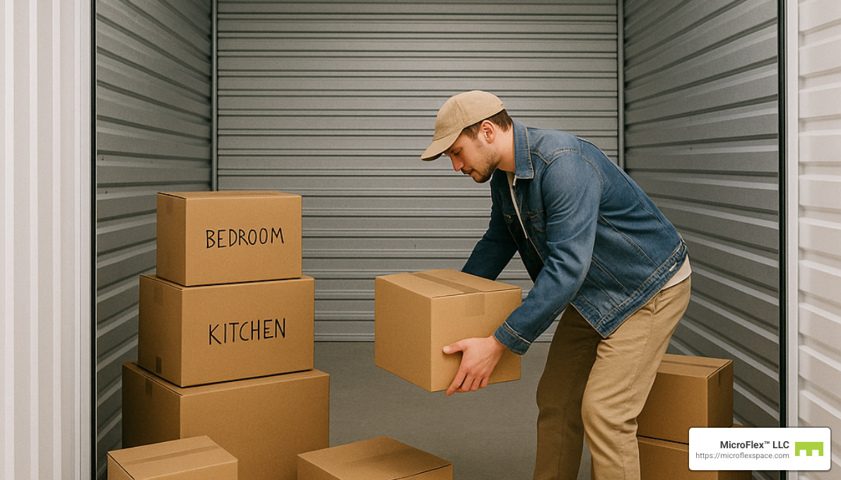 Person organizing boxes for storage - moving and short term storage